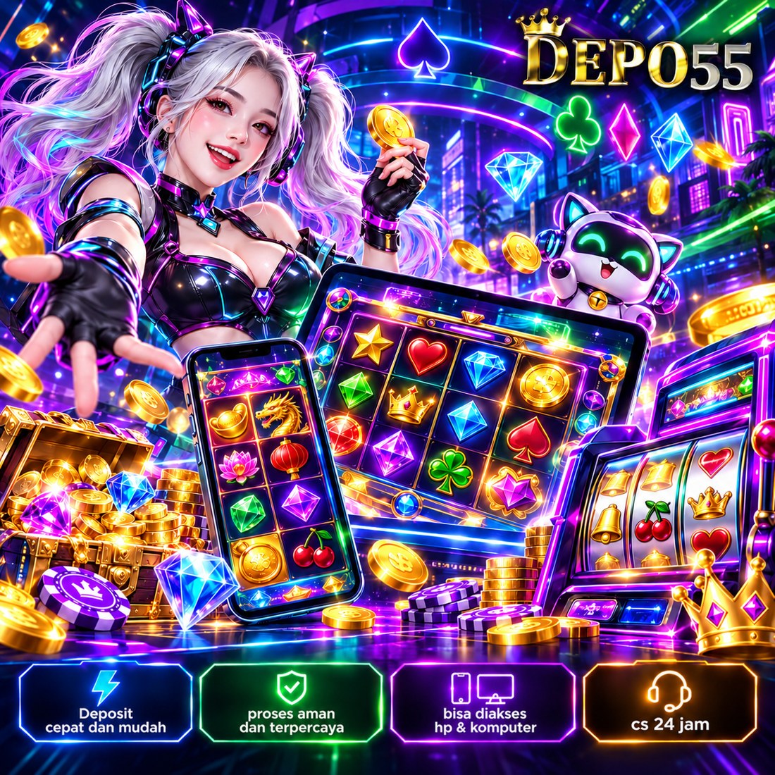 Banner DEPO55: event bertema scatter hitam dan naga emas