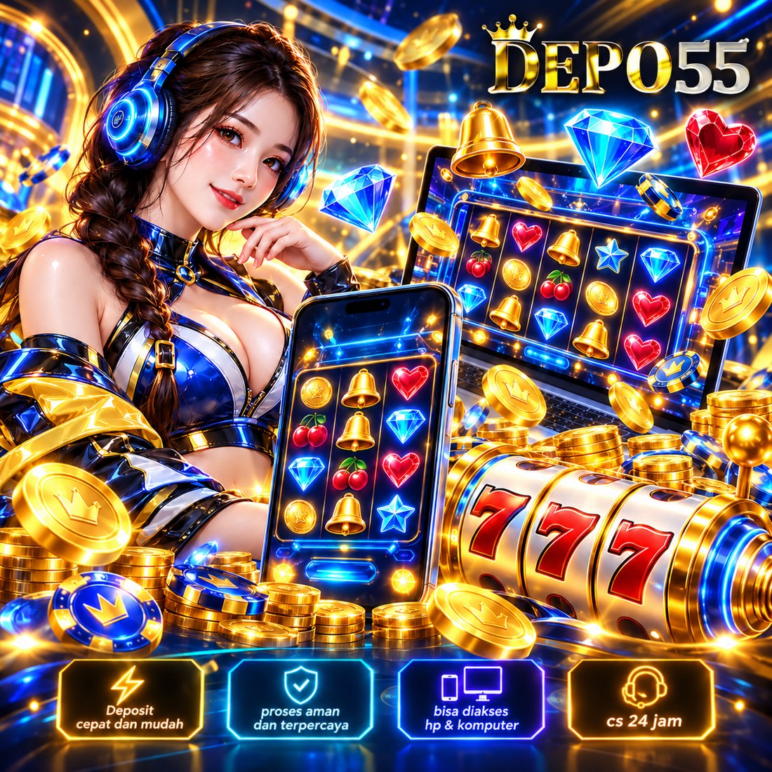 Banner DEPO55: event bertema scatter hitam dan naga merah